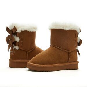 Weestep Toddler Girls Brown Shearling Boots With Bow Details